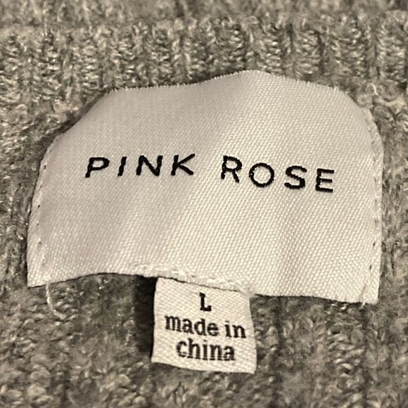 Pink Rose Ribbed Cutout Grey Top Size L - Picture 6 of 7